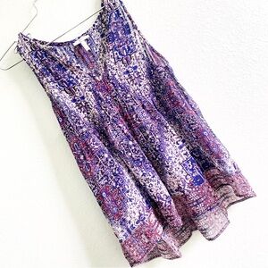 JOIE 100% silk blouse sleeveless XS tank top shirt purples blues folk print